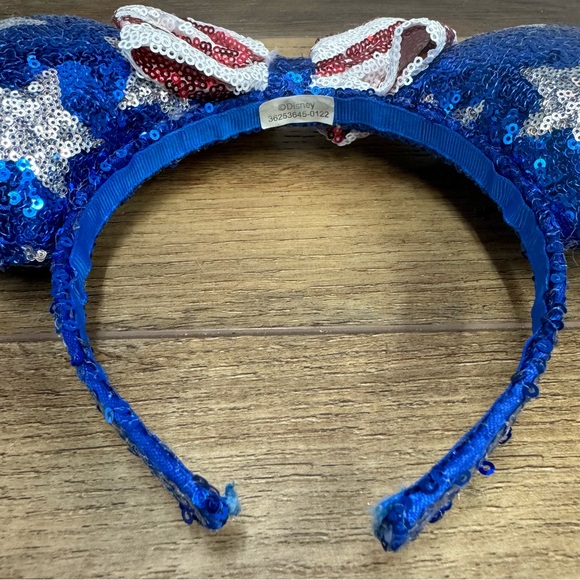 Disney Minnie Mouse Patriotic Sequin Ears • Headband Red White Blue Star Stripe - Picture 2 of 6